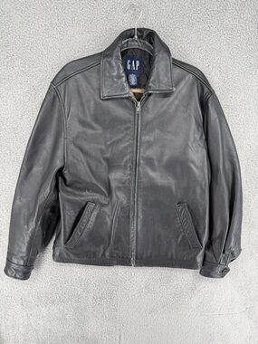 GAP Men's vintage Black Leather Zip Front Jacket
